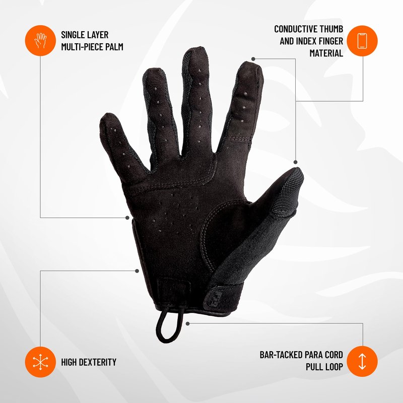 PIG FDT Alpha Full Dexterity Gloves for Shooting Sports, Touchscreen Compatible, Breathable, 1 Pair, Black, Large