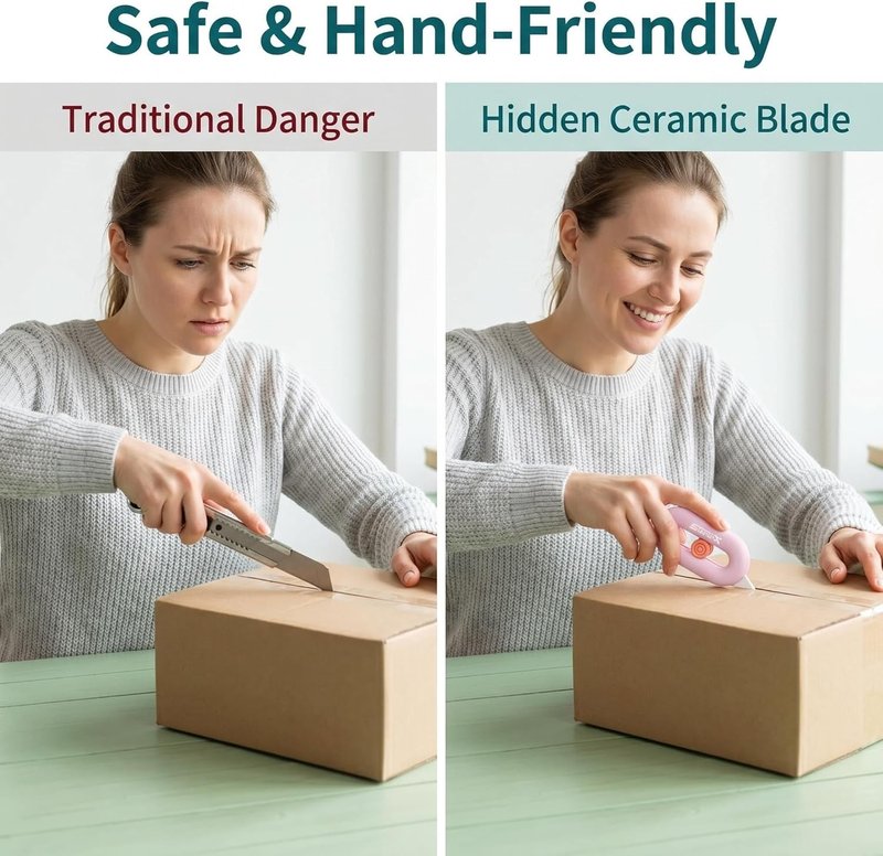 Retractable Box Cutter - Mini Ceramic Box Opener with Built-In Magnet | Pink Color