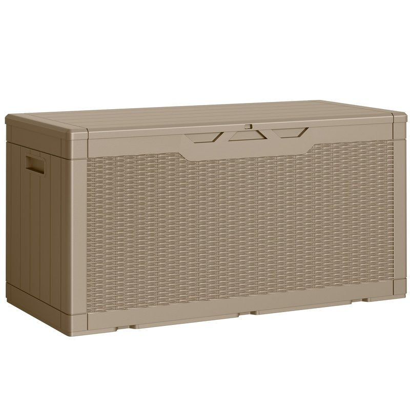Greesum Outdoor Storage Box 100 Gallon Storage Bin with Lid for Patio Furniture, Garden Tools, Pool Supplies, Lockable, Waterproof and UV Resistant, Light Coffee
