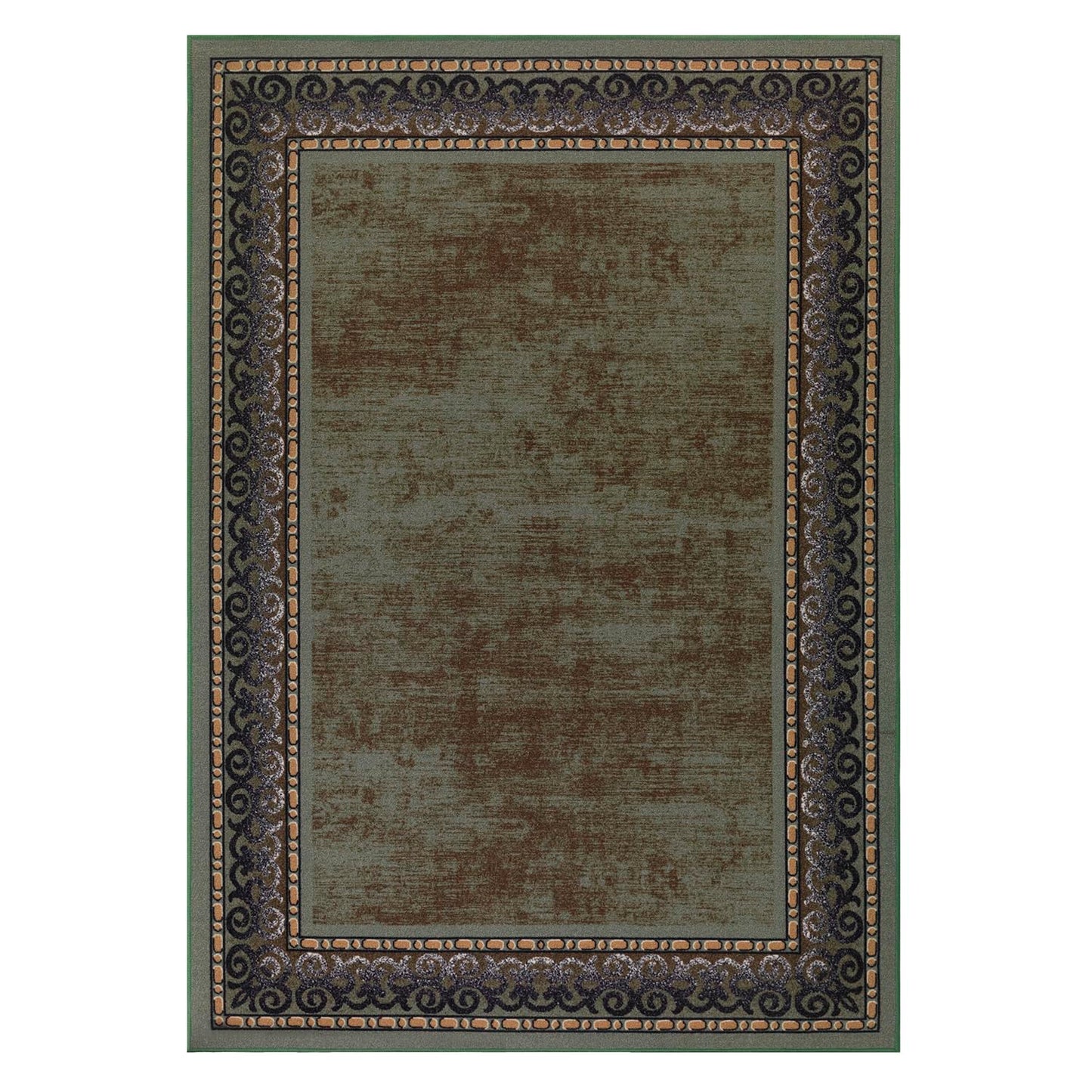 Antep Rugs Alfombras Bordered Modern 5x7 Non-Slip (Non-Skid) Low Pile Rubber Backing Indoor Area Rug (Green, 5' x 7')