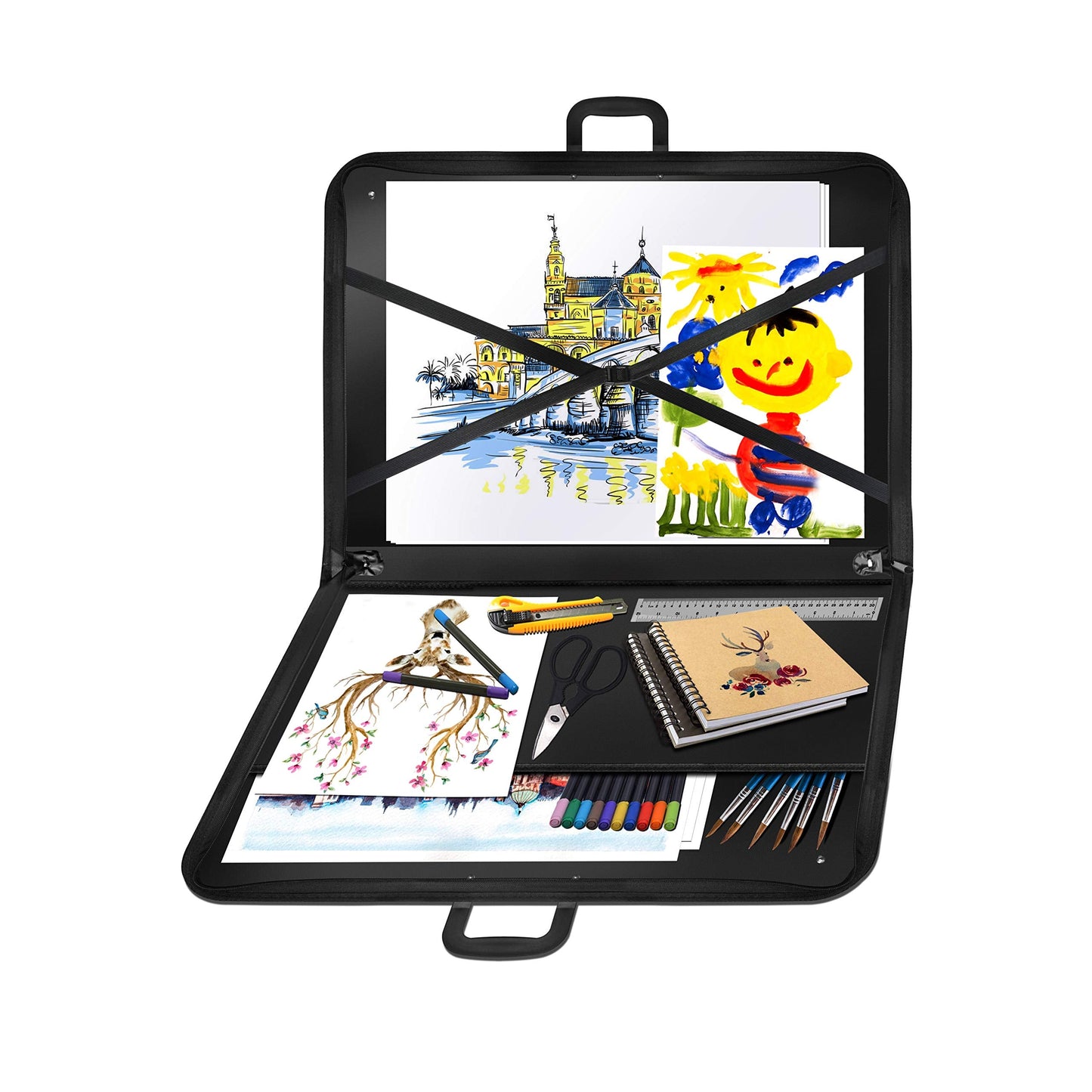Black Art Portfolio Case Artist Carrying Case Artist Portfolios Case with Shoulder Strap (19x14.7x1.5 Inch)
