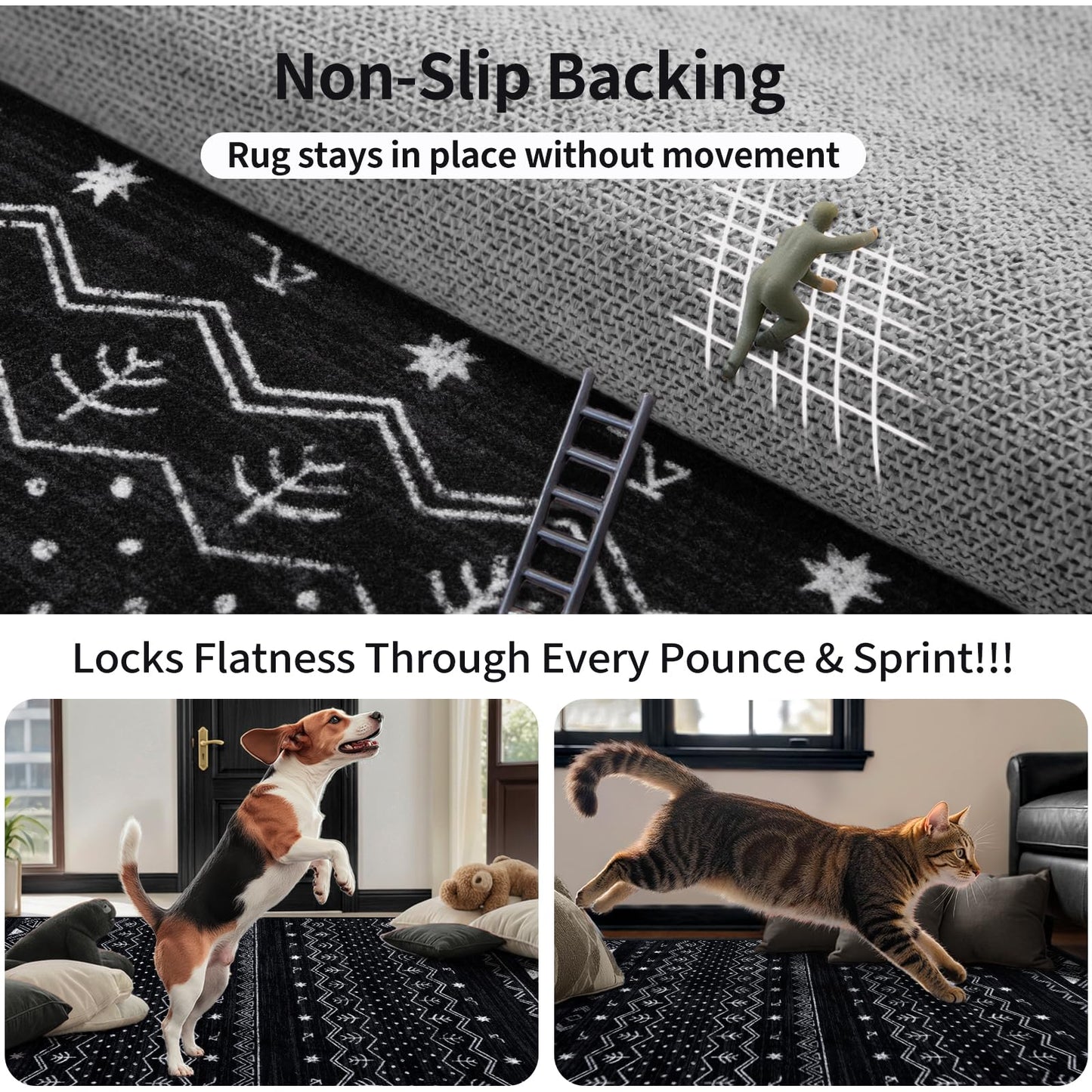 SERISSA 2x3 Rugs for Entryway, Washable Non-Slip Black and White Small Area Rug, Soft Low-Pile Boho Geometric Indoor Entry Rug Door Mat Indoor Entrance Front Door Carpet for Bathroom Kitchen Bedroom