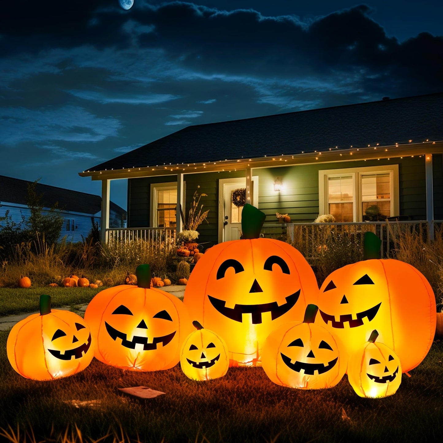 GIGALUMI 7.5FT Halloween Inflatable Outdoor Decoration Pumpkin, Halloween Inflatables Pumpkin Decor, Halloween Blow Ups Pumpkin for Yard,Party,Garden(Cold White,7 Built-in LED Lights Set)