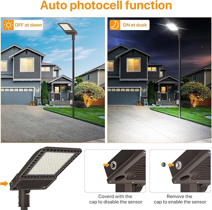 400W LED Parking Lot Light, 60000LM Pole Lights Outdoor with Dusk to Dawn Photocell 5000K IP65 100-277V, 150LM/W Commercial Lights for Stadium, Roadway