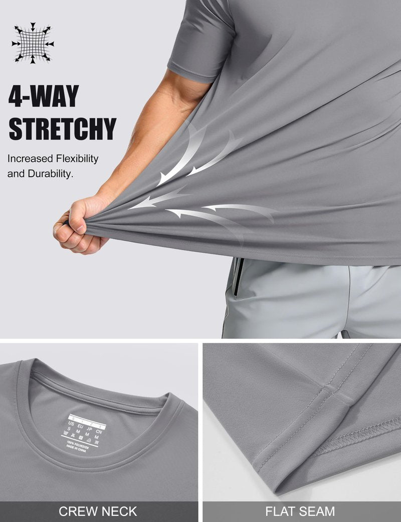 Tee Shirts for Men Short Sleeve Casual Shirts UPF 50+ Sun Protection Gym Athletic T-Shirts Dry Fit Breathable Shirts Outdoor Light Grey