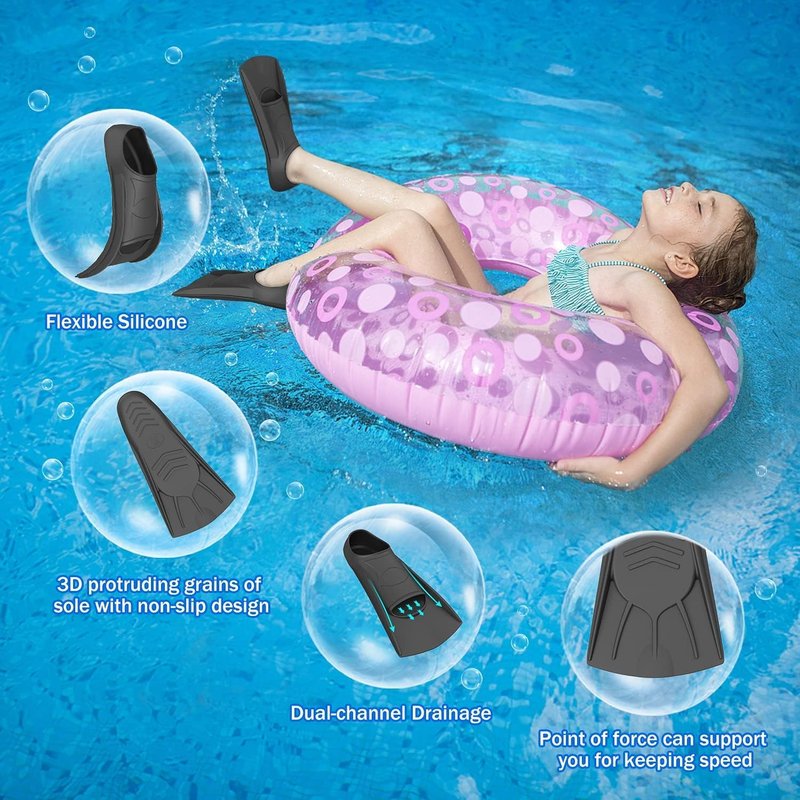 Swim Fins for Kids & Adults - Silicone Training Flippers with Mesh Bag | Travel Size for Lap Swimming