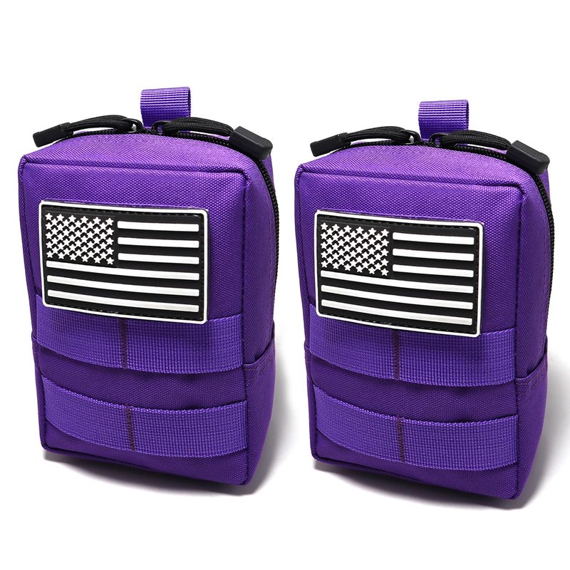 2 Pack Tactical Molle Pouches Small Molle Utility Pouch Small Tactical Accessory Bag Belt Pouches Vest Pouch Compact Water-Resistant EDC Pouch with Flag Patch (Purple)