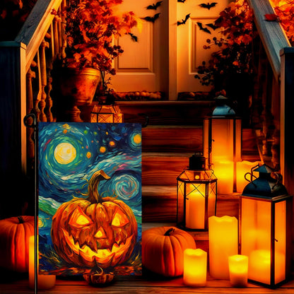 Dacawin Halloween Garden Flag Pumpkin Garden Flag Van Gogh Garden Flags Arts Starry Night Sky Moon Yard Flag Double Sided Fall Porch Patio Farmhouse Outdoor Yard Decorative 12 x 18 Inch
