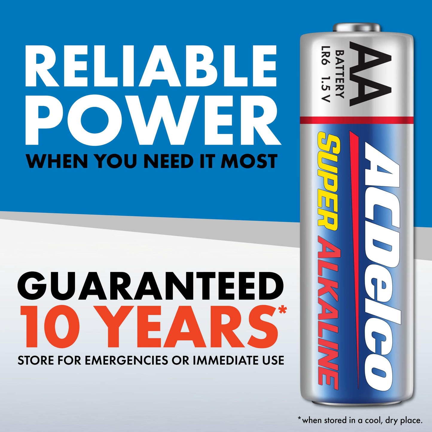 ACDelco 100-Count AA Batteries, Maximum Power Super Alkaline Battery, 10-Year Shelf Life, Reclosable Packaging