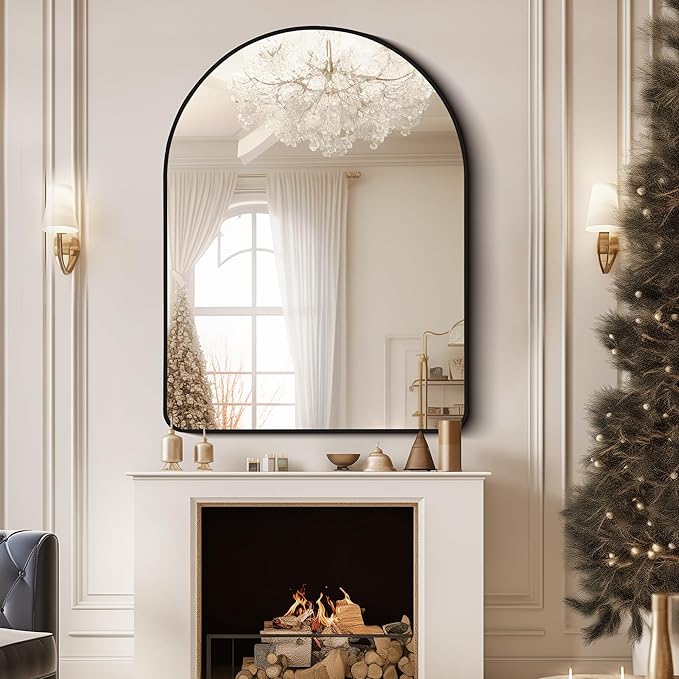 FORBATH Arched Mirror 30x40 Inch, Black Arched Bathroom Mirror Wall Mounted Modern Black Aluminum Frame Decor Large Dresser, for Bedroom Living Room Entryway, Hanging or Leaning Against Wall