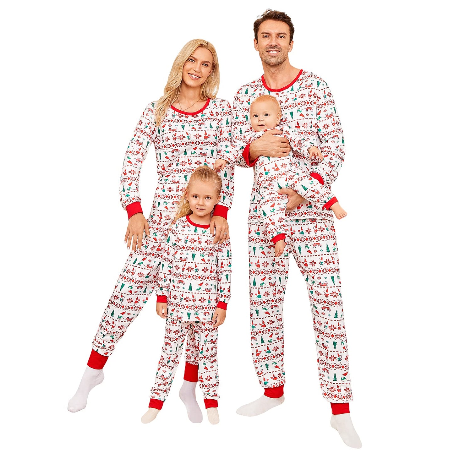 PopReal Christmas Pajamas for Family, Matching Family Christmas PJs Sets Blue Elk Tree Printed Top Sleepwear