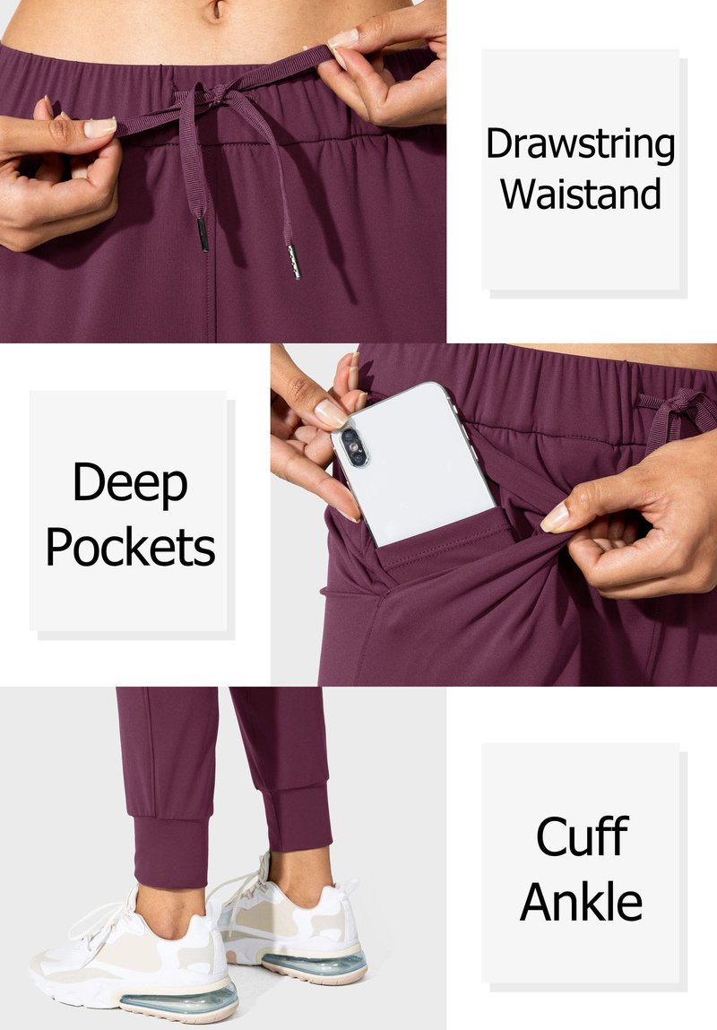 SANTINY Women's Joggers Pants Pockets Drawstring Running Sweatpants for Women Lounge Workout Jogging(Burgundy_M)