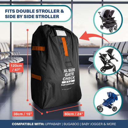 Bramble - XL Stroller Bag for Airplane - Extra Large Pram Bag for Airplane Travel - Water Resistant Double Pushchair Buggy Cover for Gate Check (Black)