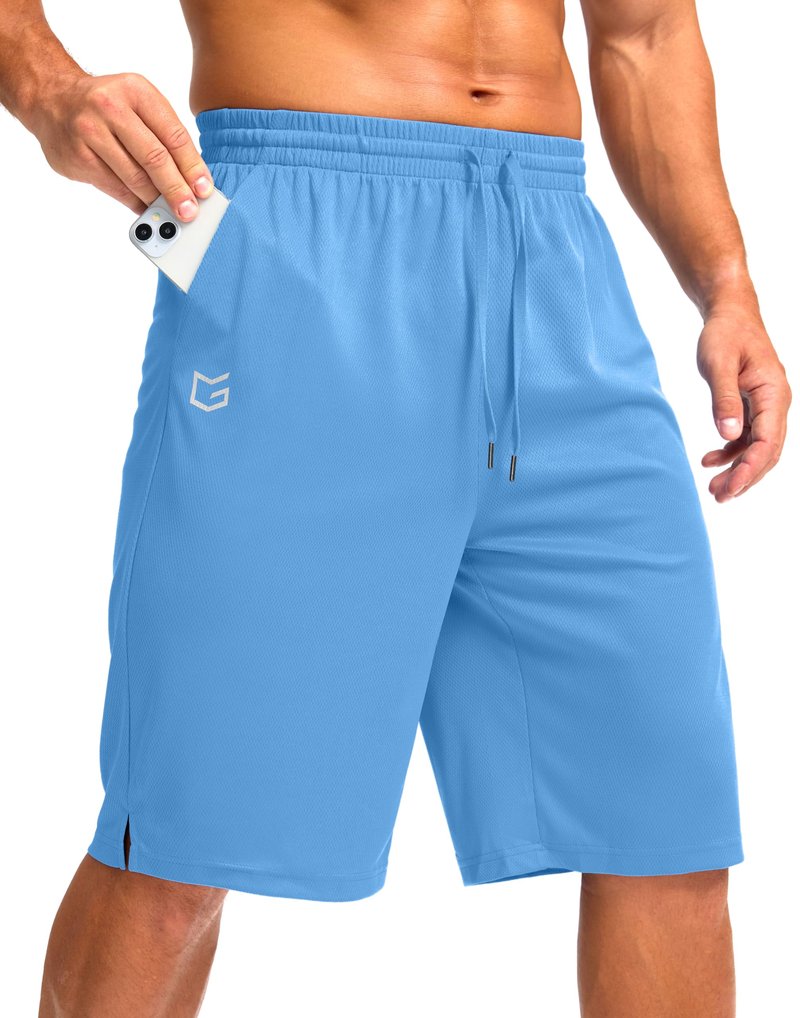 G Gradual Men's Athletic Shorts with Pockets 9" / 11" Long Basketball Shorts Lightweight Quick Dry Gym Workout Shorts for Men(Sky Blue,M)