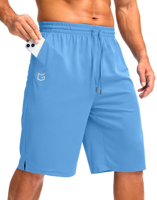 G Gradual Men's Athletic Shorts with Pockets 9" / 11" Long Basketball Shorts Lightweight Quick Dry Gym Workout Shorts for Men(Sky Blue,M)