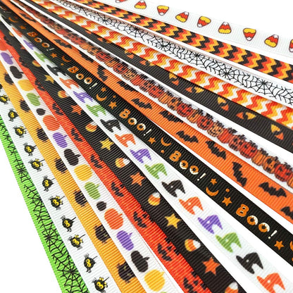 Chenkou Craft Assorted 15 Yards 3/8" (10mm) Grosgrain Ribbon DIY Craft Accessory Halloween Ribbons