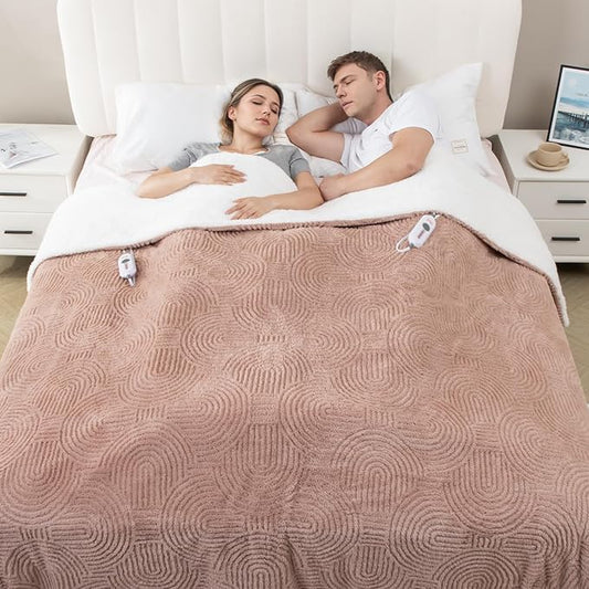 Heated Blanket Queen Size - 84"x90" Cozy Soft Jacquard Heating Blanket with 4 Heat Levels & 10 Hours Auto-Off, Jacquard Fleece, Overheating Protection, Warm Gifts, Brown