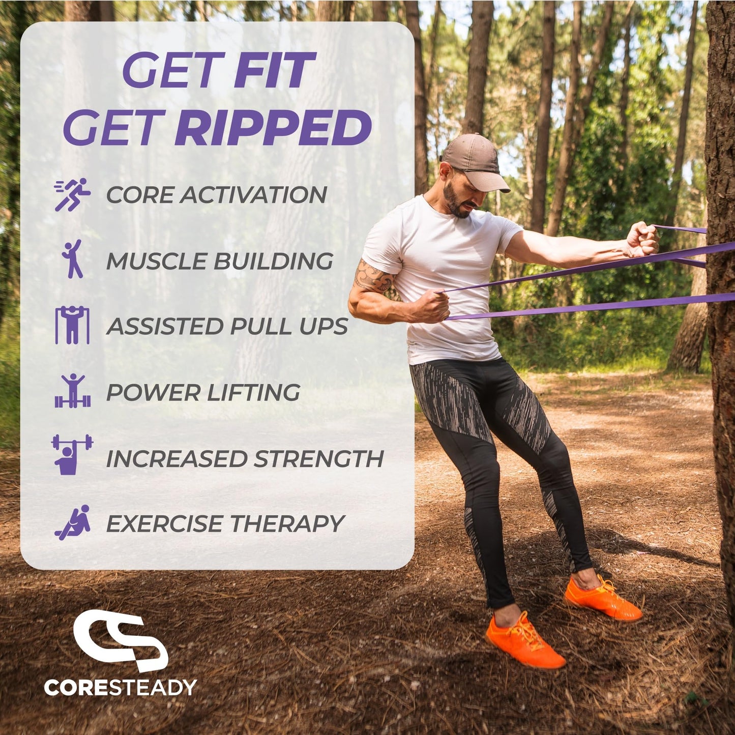 Coresteady Pull Up Bands & Resistance Bands - Rubber Heavy Duty Elastic Loop Band for Men & Women - Build Fit Power & Muscle - Training, Fitness Assist Pull Ups & Gym Exercise - Purple, 15-40kg
