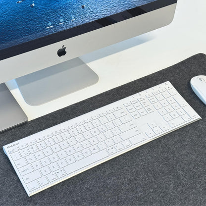 Macally Wireless Bluetooth Keyboard for Mac - Compatible Apple Keyboard or MacBook Pro/Air, iMac - Multi-Device, Up to 3 Devices with 110 Keys, 20 Shortcuts, Numeric Keypad, and Rechargeable - Silver