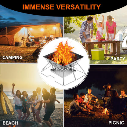 Portable Fire Pit BBQ For Camping: Stainless Steel Folding Firepit Small Barbecue Charcoal Grill For Garden, Outdoor, Campfire