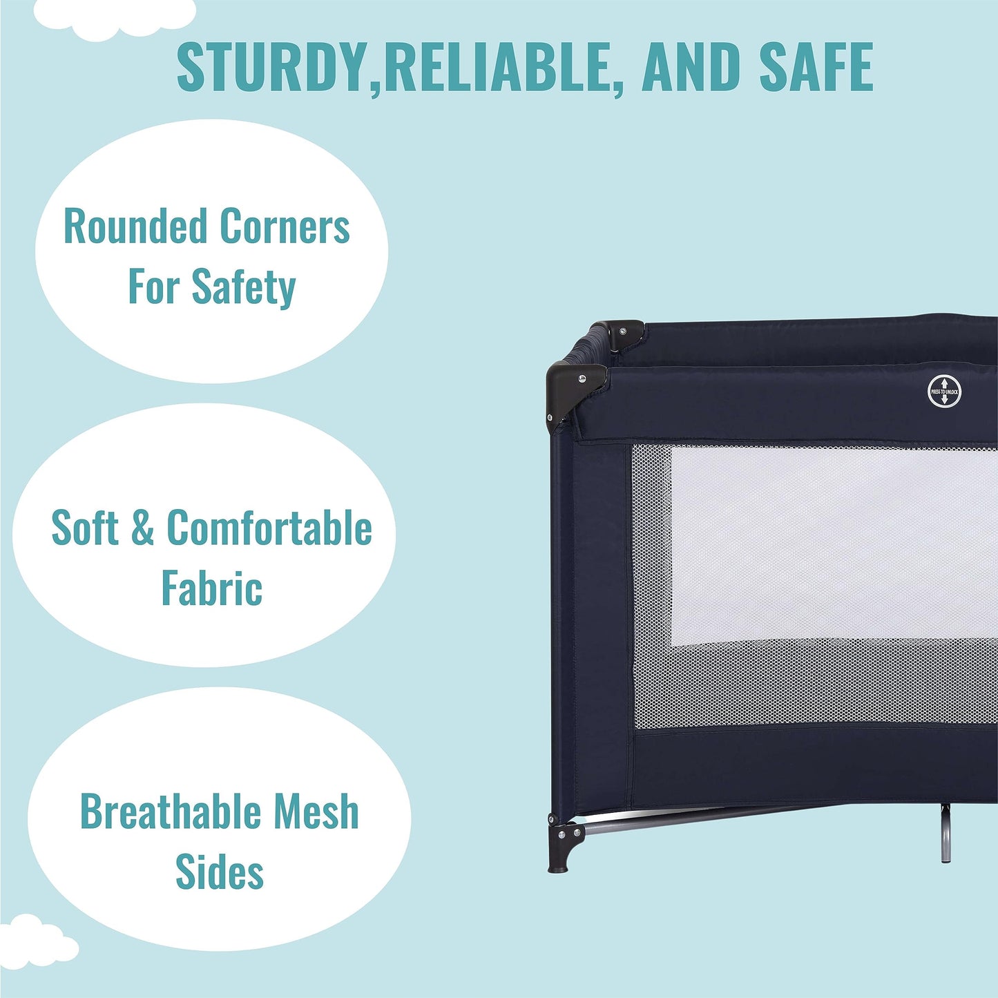 Dream On Me Zazzy Portable Playard with Bassinet in Navy, Packable and Easy Setup Baby Playard, Lightweight and Portable Playard for Baby with Mattress and Travel Bag