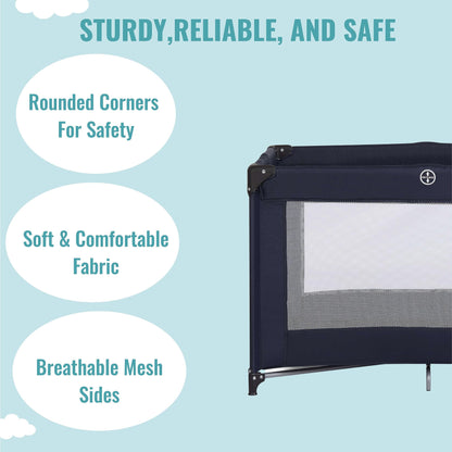 Dream On Me Zazzy Portable Playard with Bassinet in Navy, Packable and Easy Setup Baby Playard, Lightweight and Portable Playard for Baby with Mattress and Travel Bag