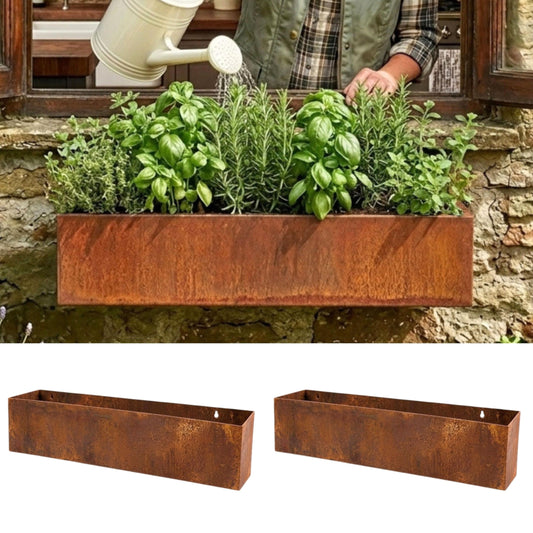 LaLaGreen Outdoor Wall Planters (30 Inch, 2 Pack) Rust Brown Corton Steel Hanging Flower Pots for Succulents, Wall Mounted Plant Holders for Window, Modern Vertical Living Garden Balcony Home Decor