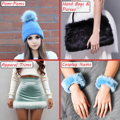 Barcelonetta Faux Fur Fabric | Pre-Cut Fur Squares for Sewing, DIY Crafts, Costumes, Upholstery | Soft, Vegan Faux Fur | Material for Plush Toy Projects (2-Wht 2-Blk Pack, 10" X 10")