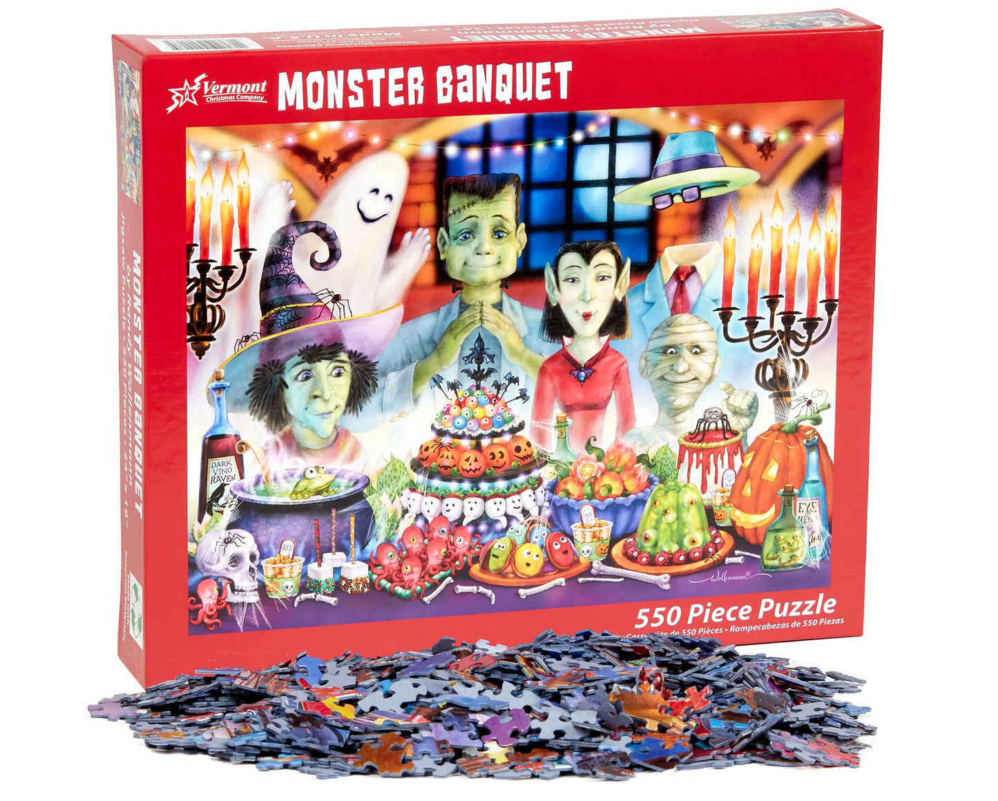 Vermont Christmas Company Monster Banquet Jigsaw Puzzle - 550-Piece Halloween Jigsaw Puzzle for Adults with Fully Interlocking & Randomly Shaped Pieces - Fun Halloween Puzzles for Adults (24" x 18")