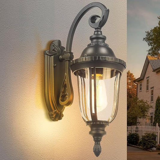 Outdoor Wall Light Fixture Black Porch Lights Outside Wall Mounted Lighting Clear Glass Shades Exterior Waterproof Lanterns Modern Outdoor Wall Sconces for Home, Yard, Patio