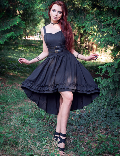 Scarlet Darkness Steampunk Dress for Women Ruffle High-Low Hem Gothic Witch Dresses Halloween Costumes Black L