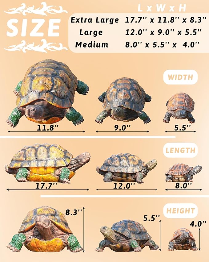 Tortoise Turtle Statue,Resin Garden Sculpture Indoor/Outdoor Yard Lawn Ornament,Home Decor (Large)