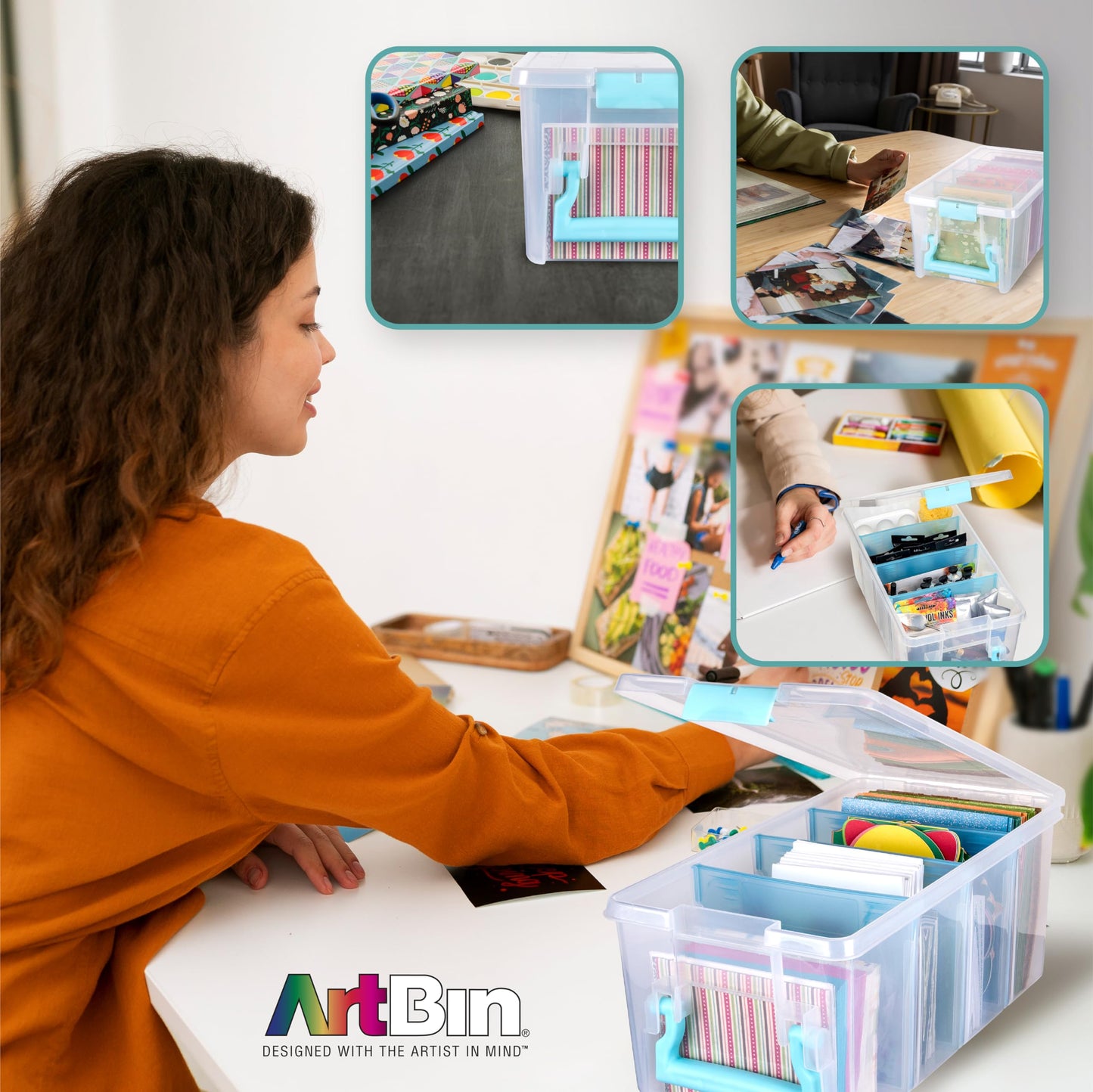 ArtBin 6925AB Semi Satchel with 3 Removable Dividers, Portable Art & Craft Organizer with Handle, [1] Plastic Storage Case, Clear, Gold, 0
