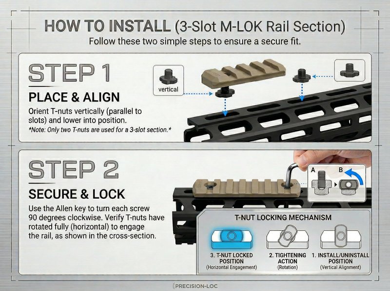 Gotical 3 Slot Rail DE Color Aluminium Three Slot Rail Picatinny Rail Set of 2 Pieces, Compatible with MLOK Devices (D-Earth)