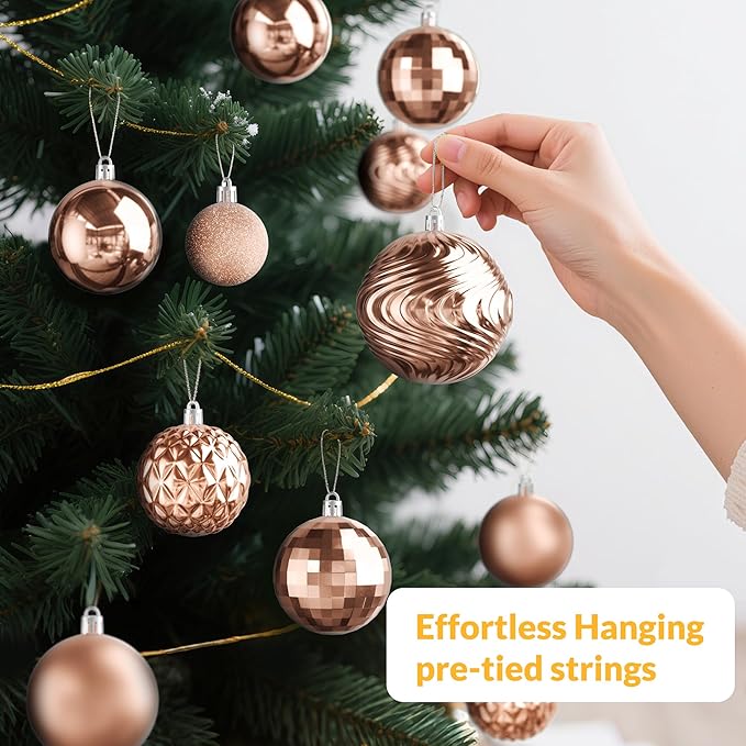 Annecy Christmas Tree Ornaments - 36 PCS Shatterproof Christmas Ball Ornaments Set for Holiday, Wreath & Party Decorations (Multi-Size, Rose Gold)