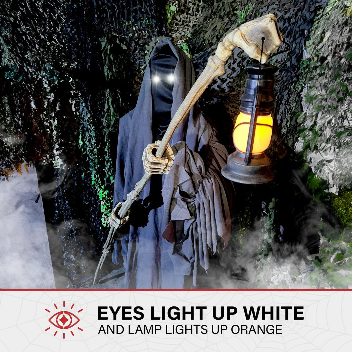 Haunted Hill Farm Motion-Activated 6-Ft. Tall Ghostly Guide, Plug-in Talking Scare Prop Animatronic with Spooky Sound Effects and Lights for Indoor or Covered Outdoor Creepy Halloween Decoration