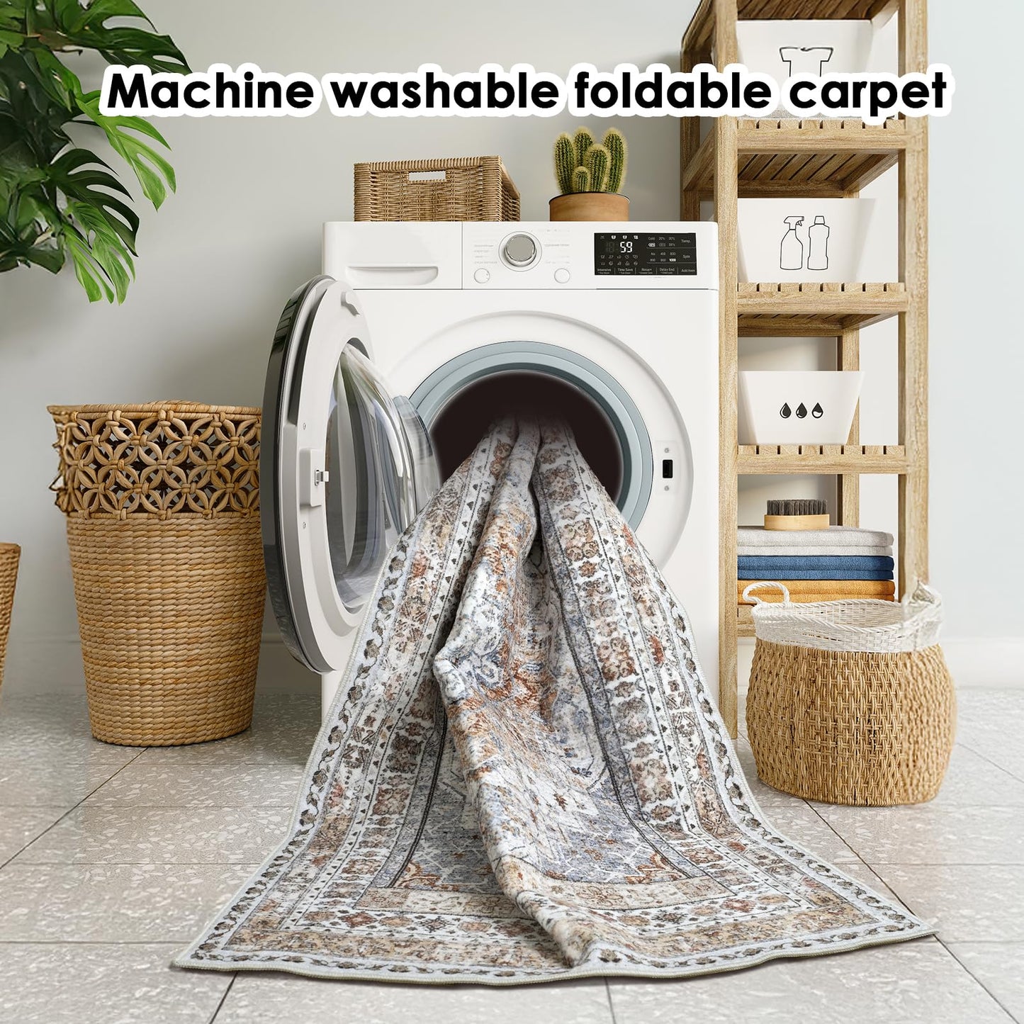 RUGIXE Area Rug 6×9 Foldable Machine Washable Living Room Area Rug, Machine Washable Anti-Slip Retro Rug, Low-Density Lightweight Chenille Printed Rug, Bedroom, Dining Room，Rugs for Living Room