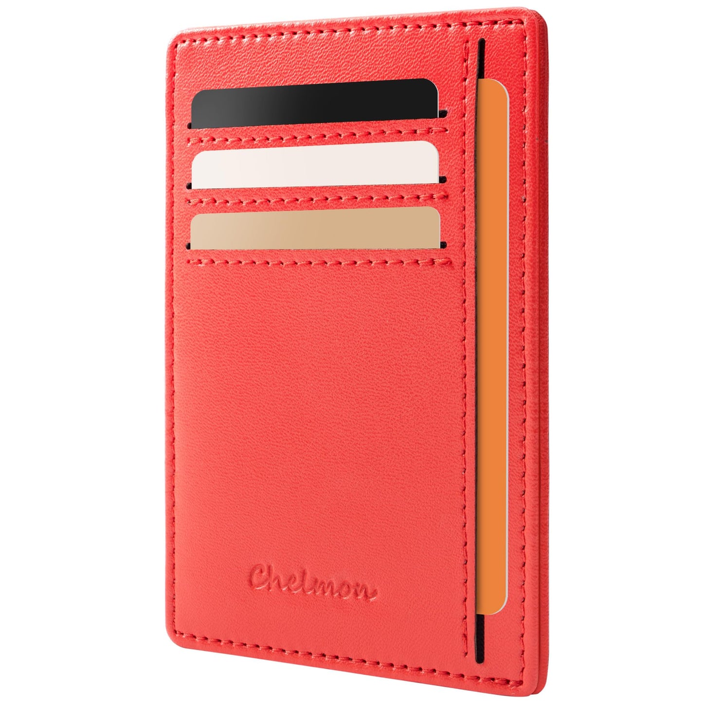 Chelmon Slim Wallet for Men, Minimalist Front Pocket RFID Blocking Credit Card Holder, Red