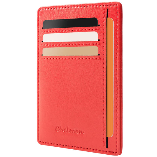 Chelmon Slim Wallet for Men, Minimalist Front Pocket RFID Blocking Credit Card Holder, Red