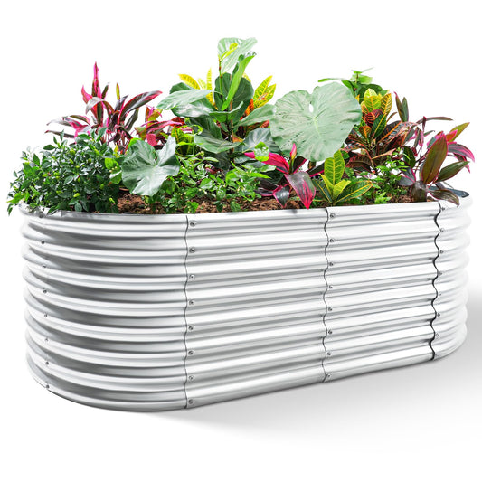 Land Guard Galvanized Raised Garden Bed, 8x4x2ft Planter Boxes Outdoor, Oval Larger Metal Planter Boxes for Vegetables, Fruits, Flowers (Silver)