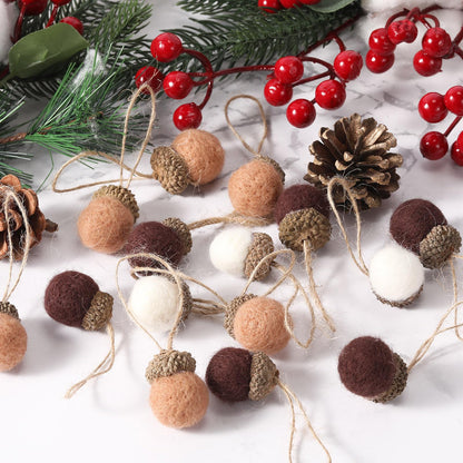 Boao 18 Pcs Felt Acorn Ornaments Fall Thanksgiving Wool Pom Acorn Ball Decor Hanging Pine Cone Garland with 32.8 ft Rope for Christmas Tree Woodland Farmhouse Mantel Wall Decor