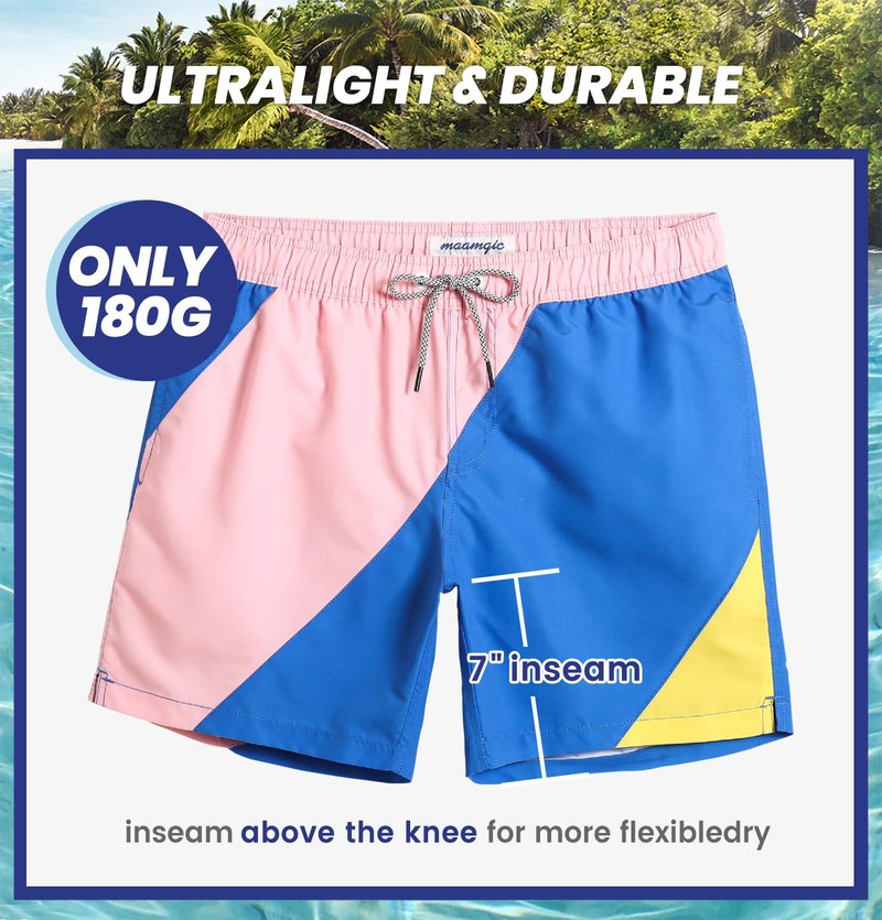 maamgic Mens Swim Trunks Quick Dry Swim Shorts with Mesh Lining Funny Swimwear Bathing Suits 7inch Color Blocking XX-Large