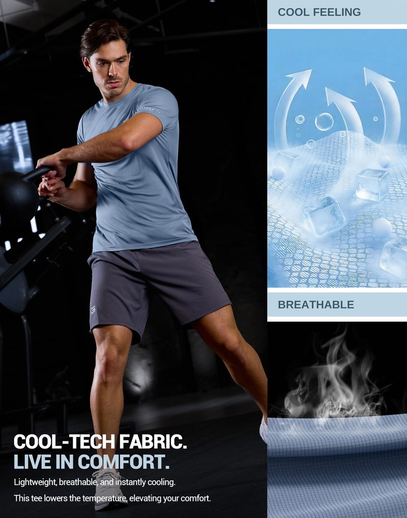 Men's Workout Breathable T-Shirts Dry Fit UPF 50+ Sun Shirts Quick Dry Cooling Tee for Athletic, Running, Hiking (Slate Blue, L)
