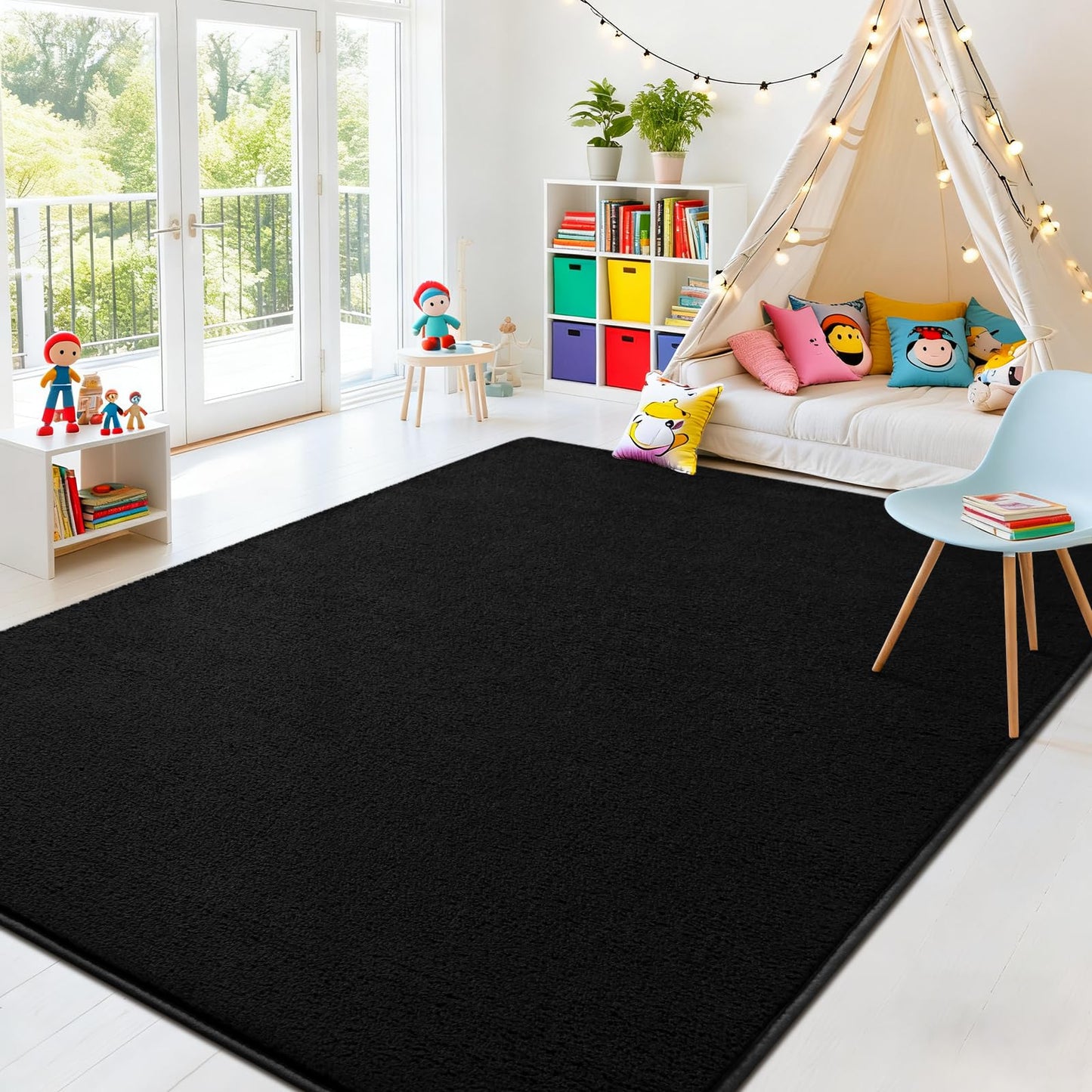 Nuttumico Large Modern Area Rugs for Bedroom Living Room, 4x6 Feet Black Rug, Thickened Memory-Foam Indoor Carpets, Minimalist Rug for Boys Girls, Soft, Non-Slip and Machine-Washable