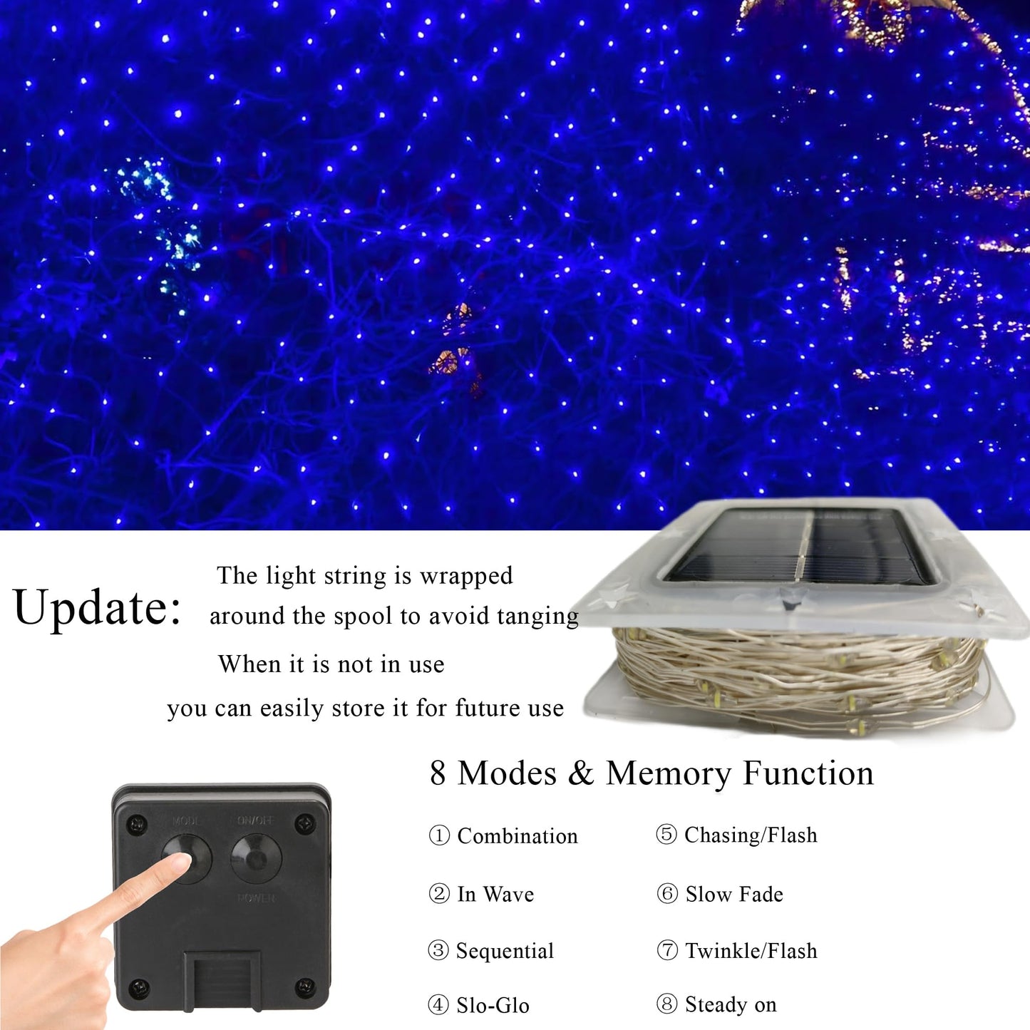 Joomer Solar Fairy Lights, 2-Pack Total 80FT 240LED Solar String Lights Outdoor Waterproof 8 Lighting Modes for Fence Party Garden Patio Yard Home Holiday Tree Outdoor Decoration (Blue)