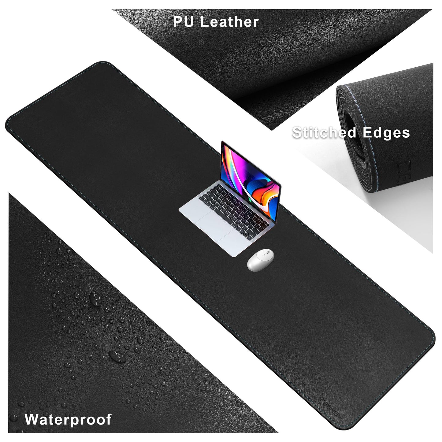 CENNBIE Leather Desk Mat Large, 160 x 50cm Desk Pad Blotter Protector, Extended Non-Slip Mouse Pad, Waterproof PU Leather Large Mouse pad for Desk Office and Home (Black)