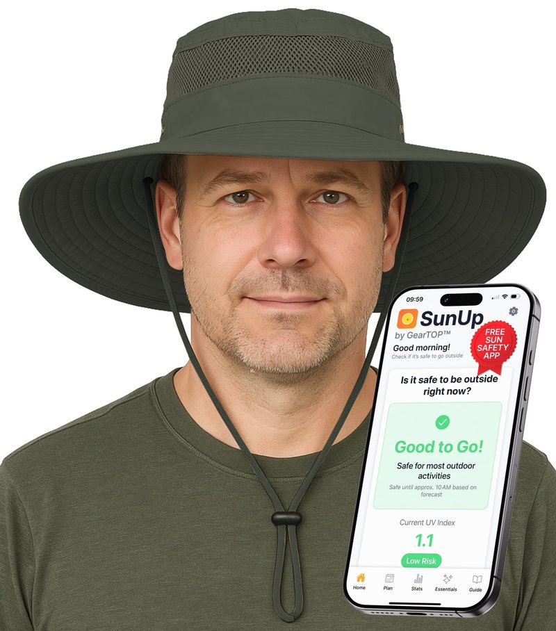 GearTOP Safari Hat for Men Sun Hats for Women UV Protection UPF 50+ Fishing, Gardening, Hiking Hat (22-23 1/2") Army Green