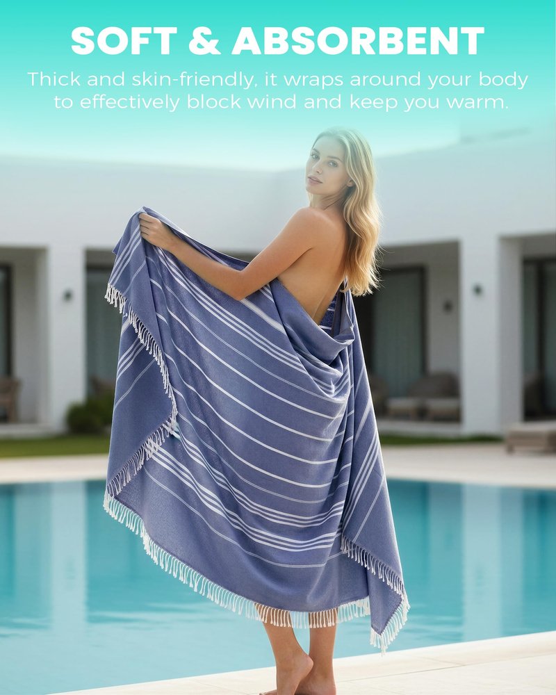 Antfuny 2 Packs Turkish Beach Towel Jumbo Extra Large XL XXL Big Oversized Giant Huge Thin Outdoor Picnic Accessories Travel Essentials for Family Camping Gears Must Haves Yard Mat Navy