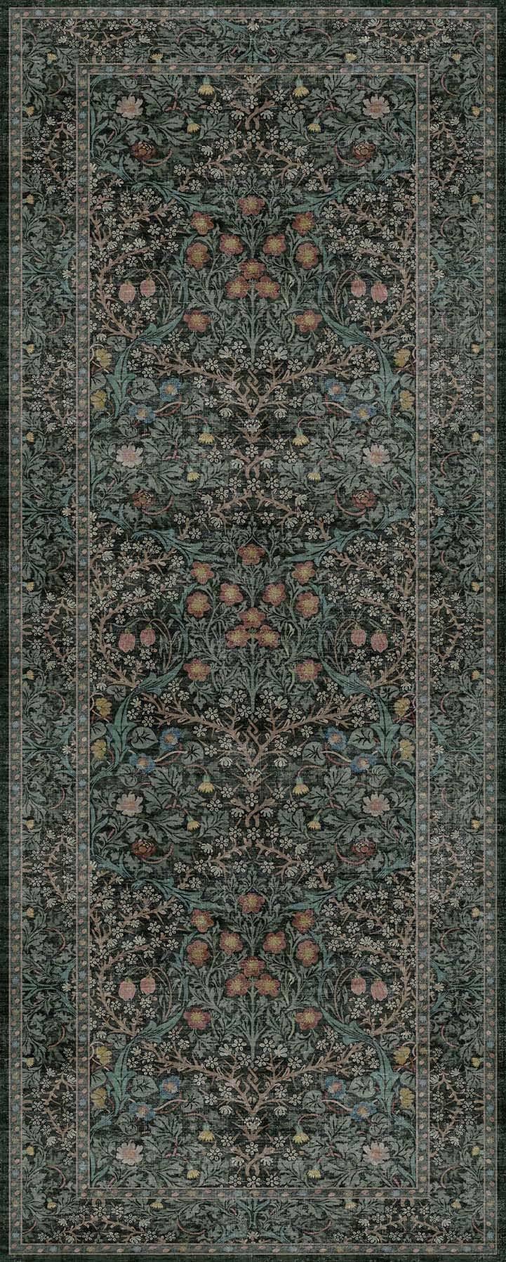 Dark Green 2x5 Runner Rug Non Slip Washable for Bathroom, Kitchen, Floral Boho Low Pile Entryway Rug, Door Mat Indoor Entrance, Small Carpet Runner for Laundry Room