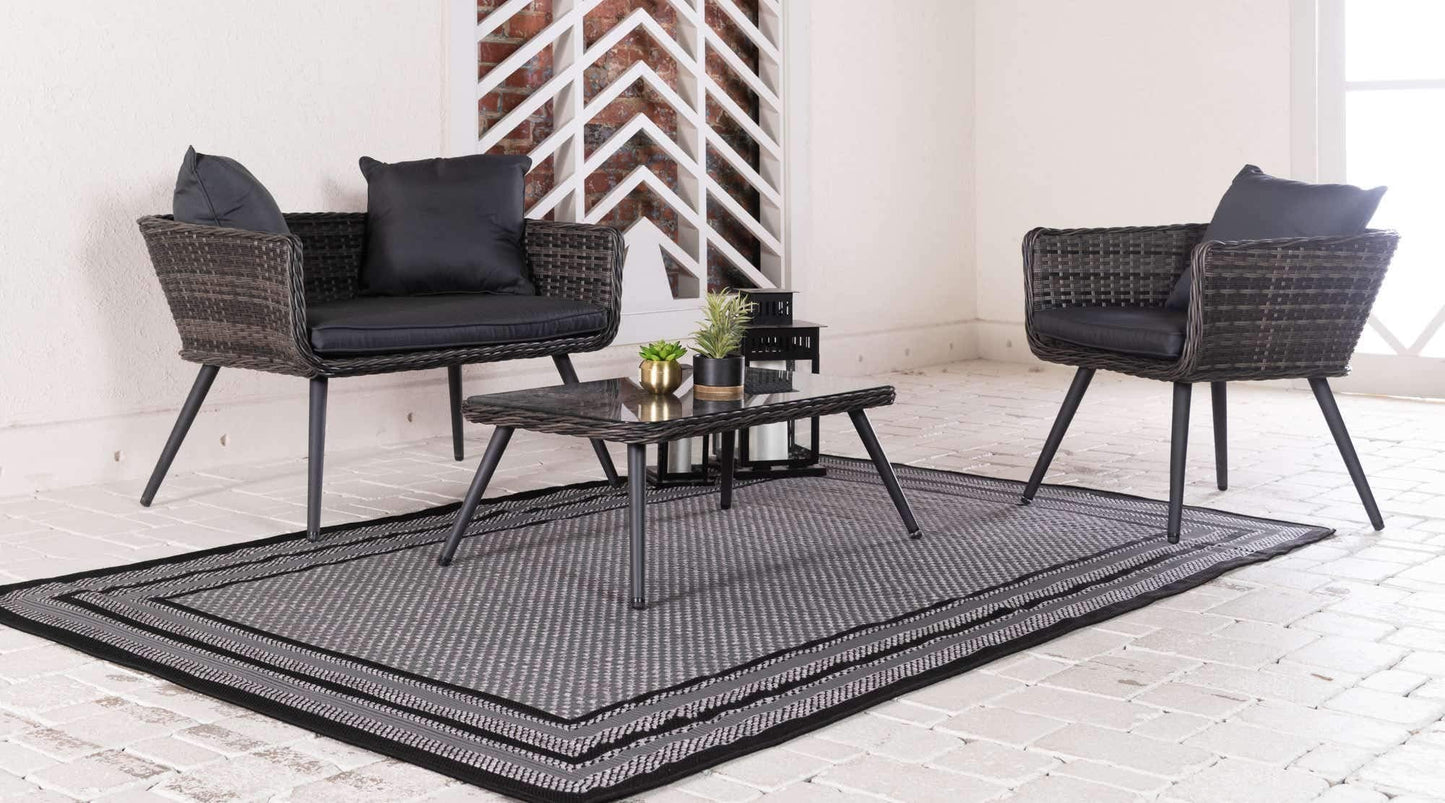 Unique Loom Outdoor Border Collection Area Rug - Multi Border (4' x 6' Rectangle, Gray/ Black)